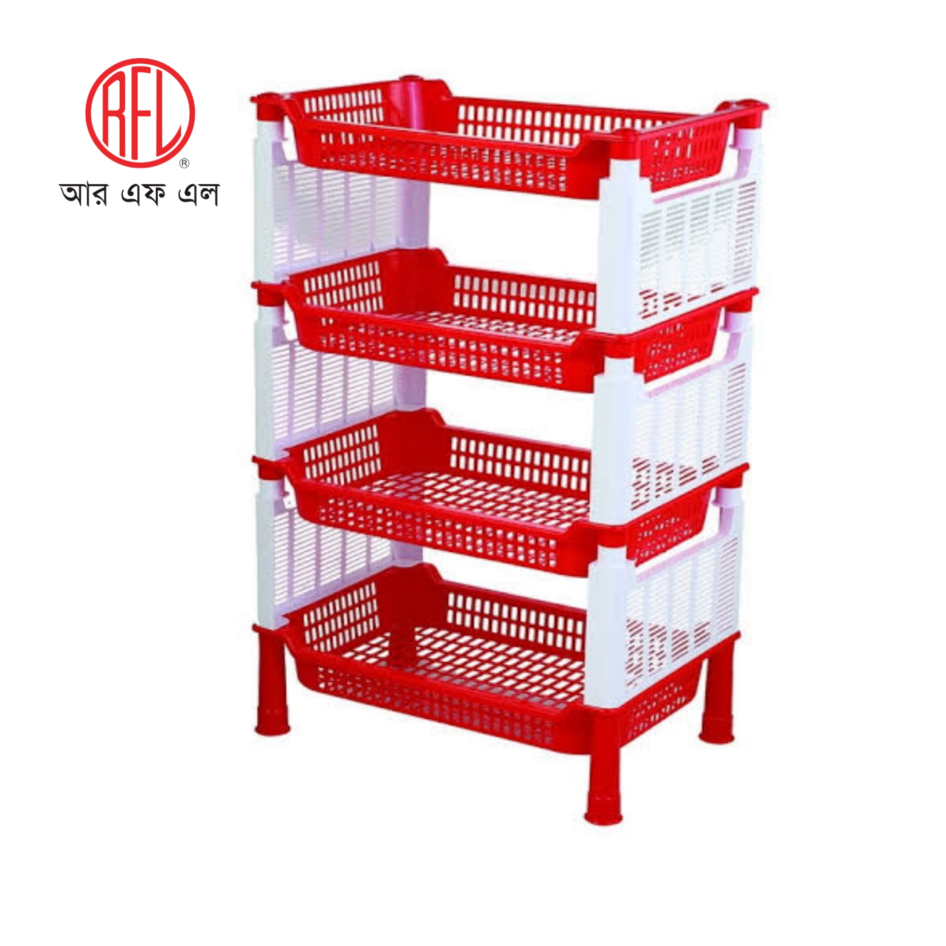 আরএফএল (RFL) ৪-ধাপের প্রিমিয়াম মাল্টিপারপাস প্লাস্টিক রেক - লাল ও সাদা