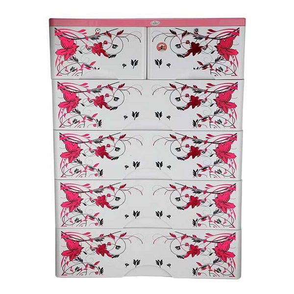 RFL Double Plastic Wardrobe | 5 Drawer Storage Cabinet | Floral Design