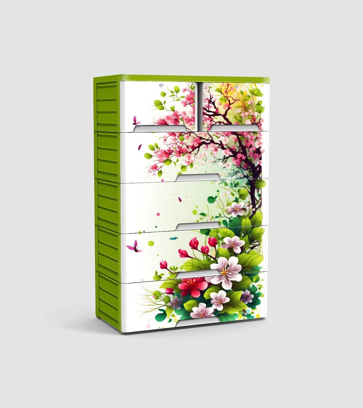RFL Double Plastic Wardrobe | 5 Drawer Storage Cabinet | Floral Design