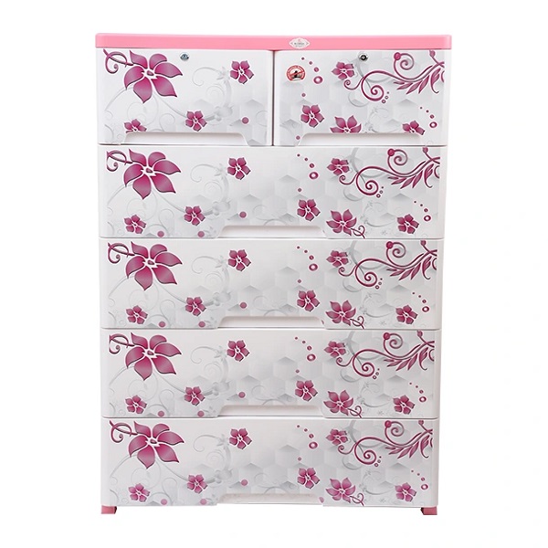 RFL Double Plastic Wardrobe | 5 Drawer Storage Cabinet | Floral Design