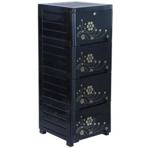 RFL 4 Drawer Slim Black Wardrobe – Premium Floral Storage Cabinet (Best Price BD)